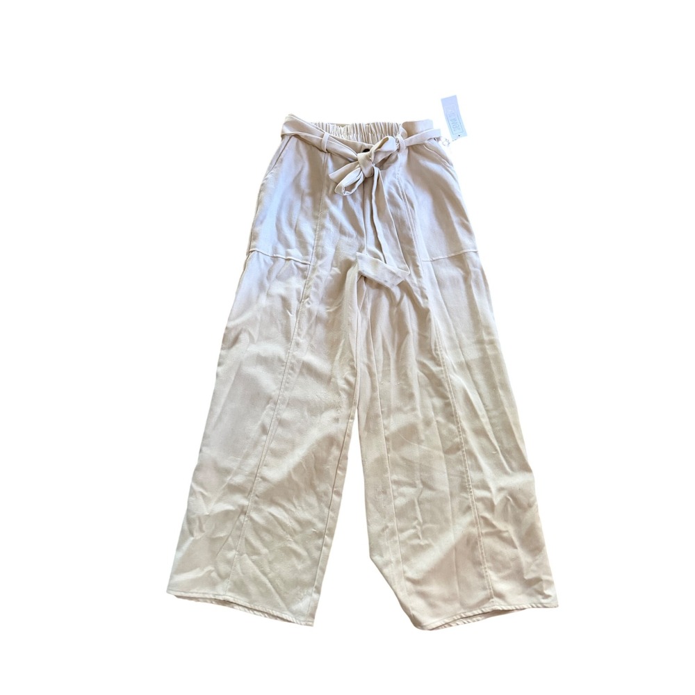 Sienna Sky Women XL Cream Wide Leg Tie Waist Pants High Rise Neutral Casual